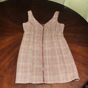 Plaid Maroon and White Zipper Dress